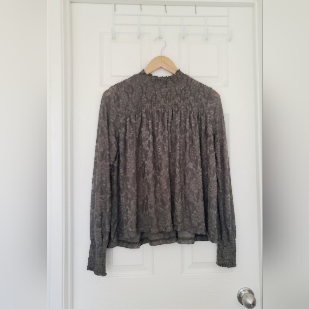 Anthropologie Deletta Brown Lace High-Neck Long-Sleeve Blouse Size M - Picture 2 of 5